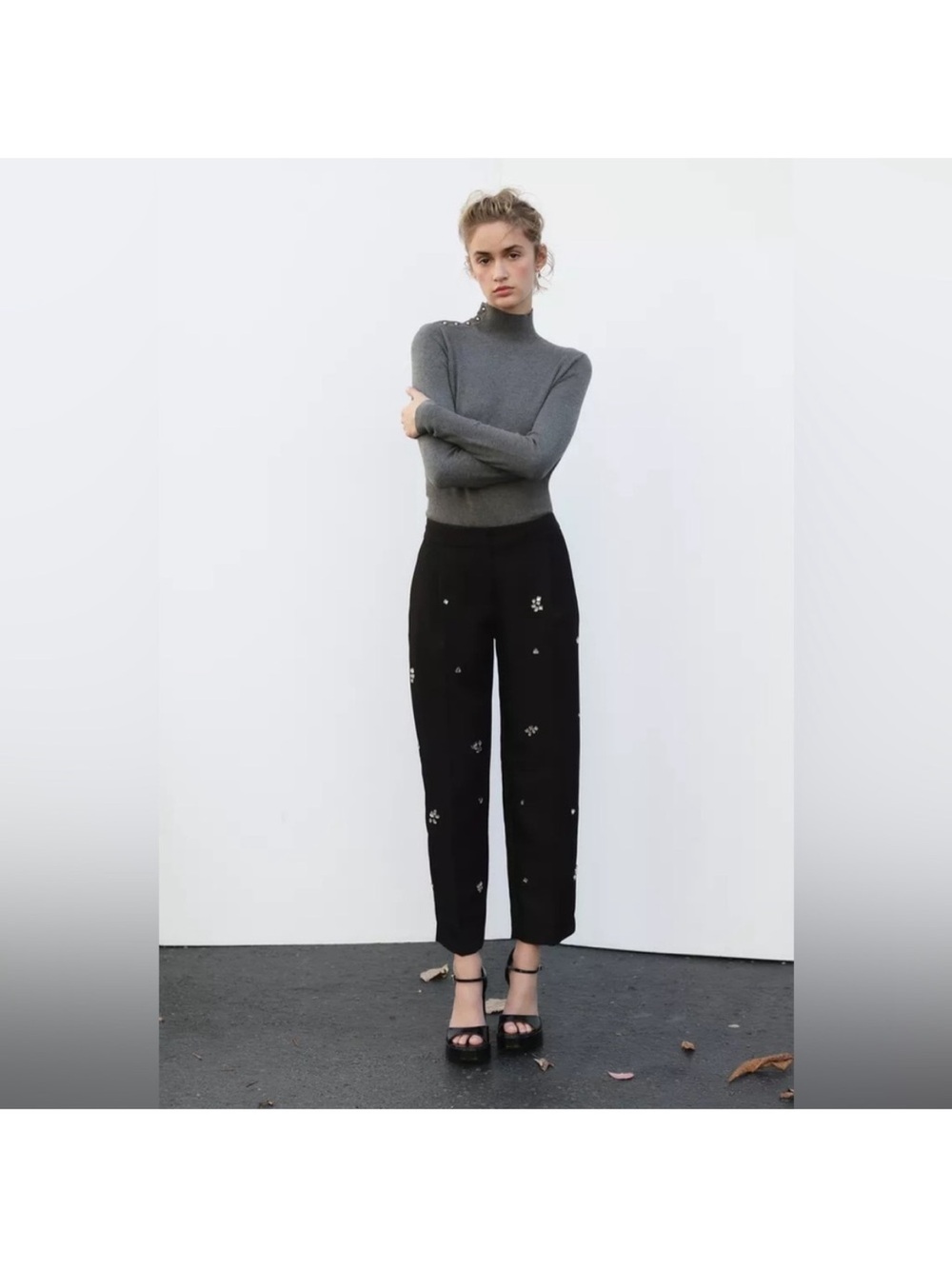 Zara Black Embellished High-Waist Trousers